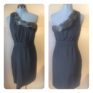 Black Halo One Shoulder Feather Dress Size 6
